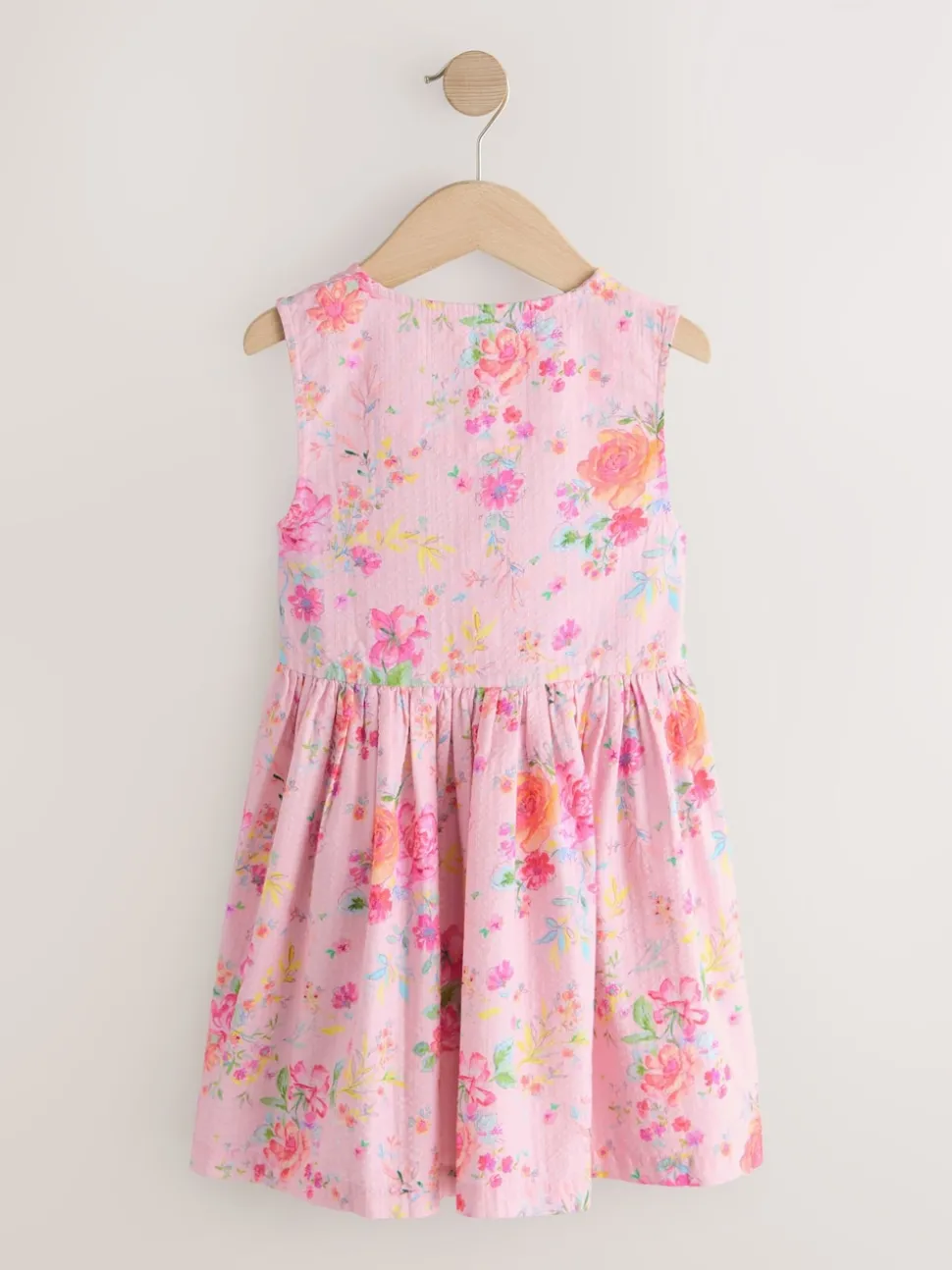Pink Floral Stripe Short Sleeve Button Through Dress (3-16yrs)
