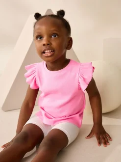 Pink Frill Shoulder Ribbed Vest (3mths-7yrs)
