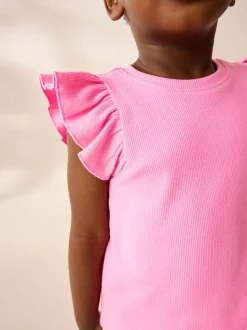 Pink Frill Shoulder Ribbed Vest (3mths-7yrs)