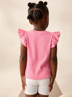 Pink Frill Shoulder Ribbed Vest (3mths-7yrs)