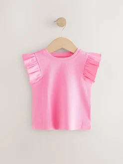 Pink Frill Shoulder Ribbed Vest (3mths-7yrs)