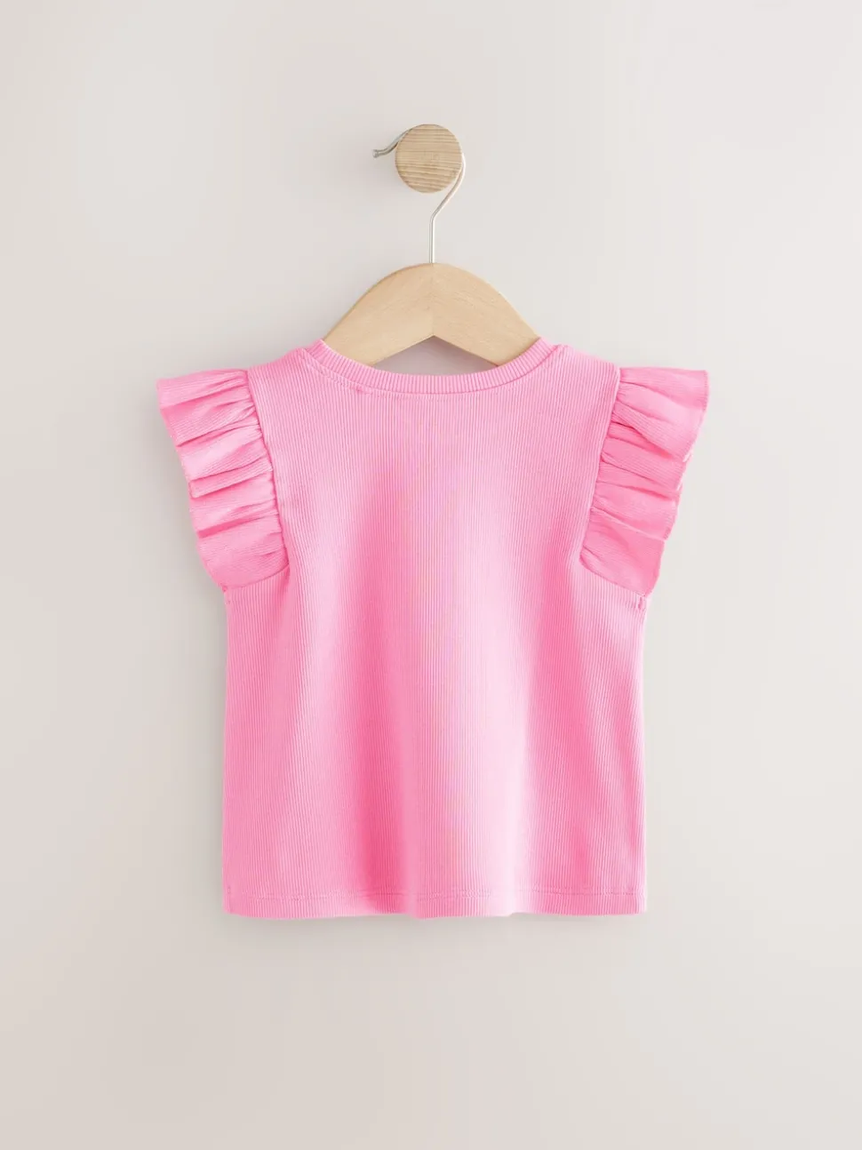 Pink Frill Shoulder Ribbed Vest (3mths-7yrs)