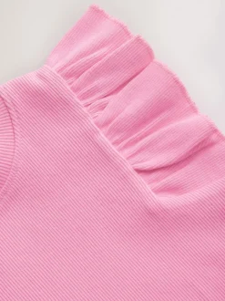Pink Frill Shoulder Ribbed Vest (3mths-7yrs)
