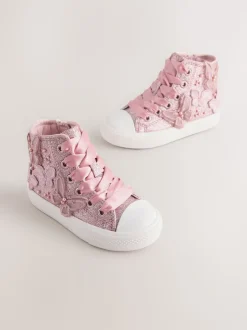 Pink Glitter Butterfly High Top Trainers