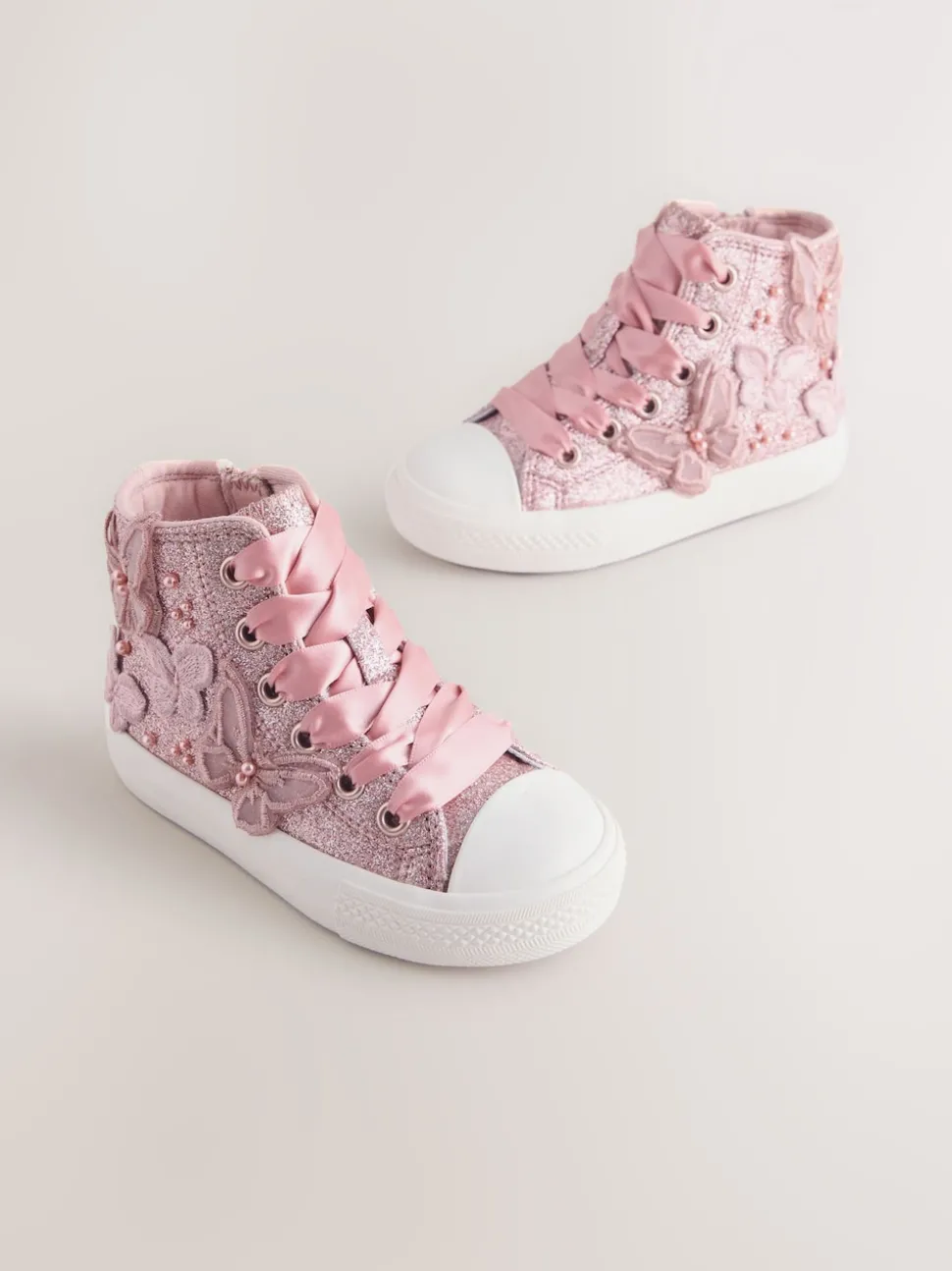 Pink Glitter Butterfly High Top Trainers
