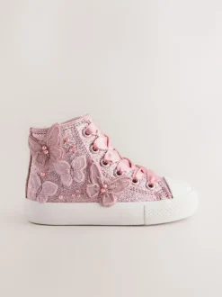 Pink Glitter Butterfly High Top Trainers