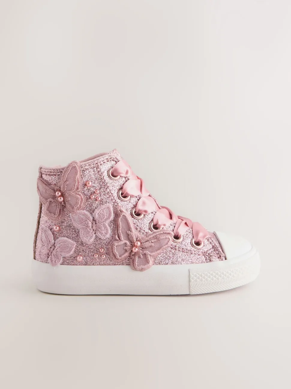 Pink Glitter Butterfly High Top Trainers