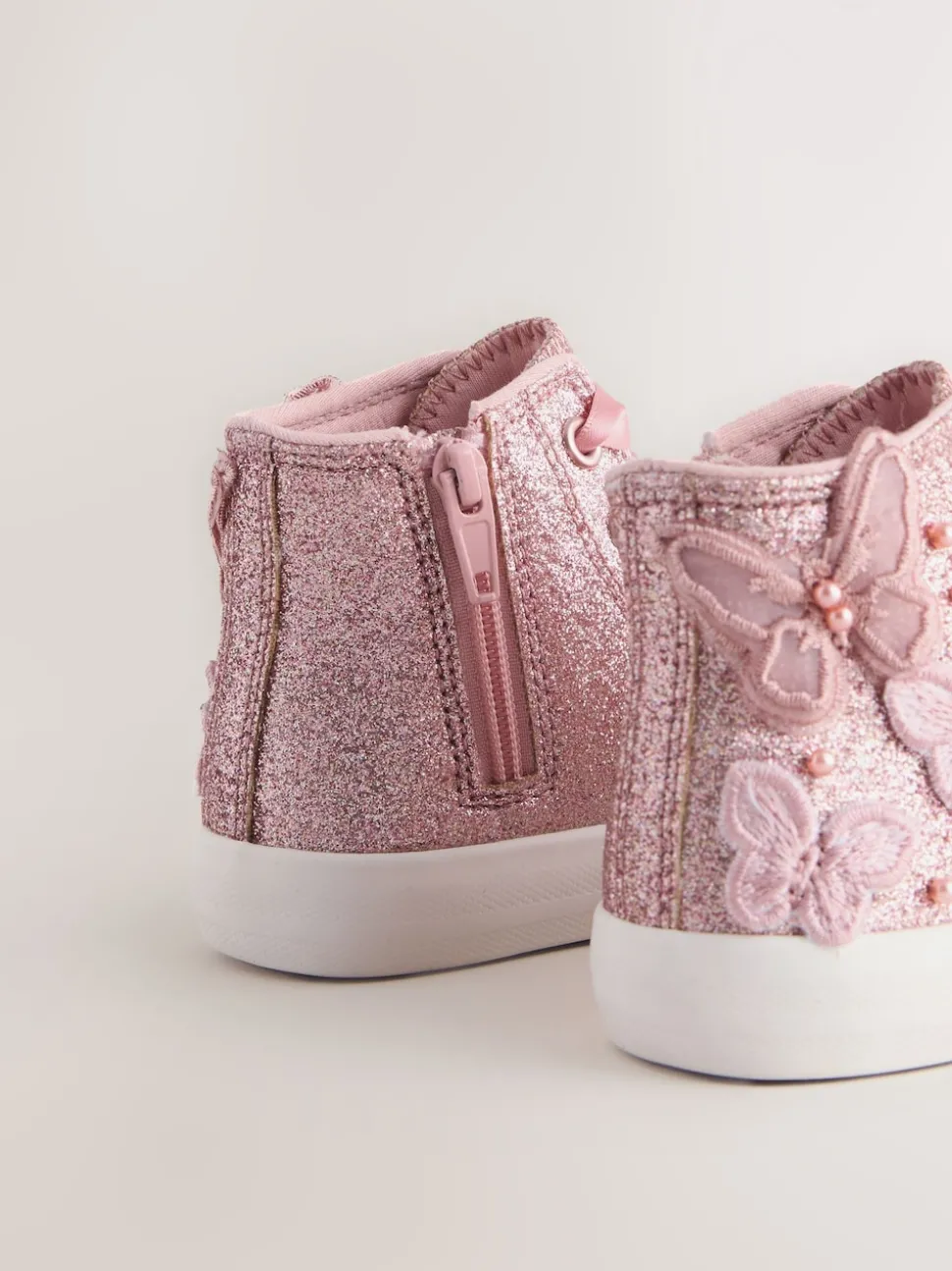 Pink Glitter Butterfly High Top Trainers