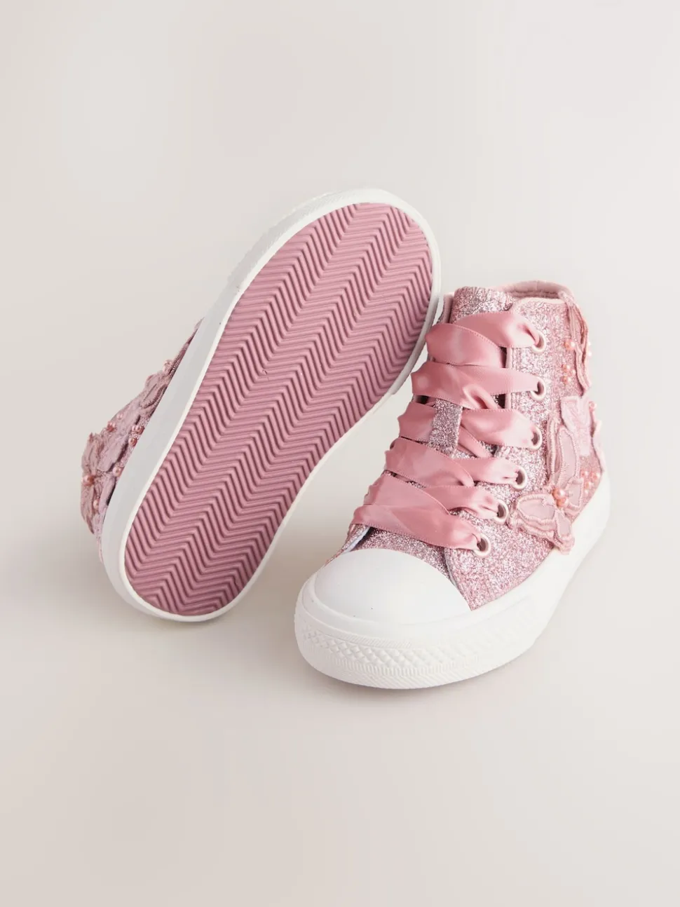 Pink Glitter Butterfly High Top Trainers