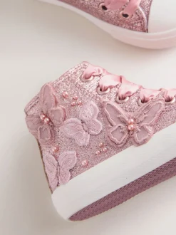 Pink Glitter Butterfly High Top Trainers