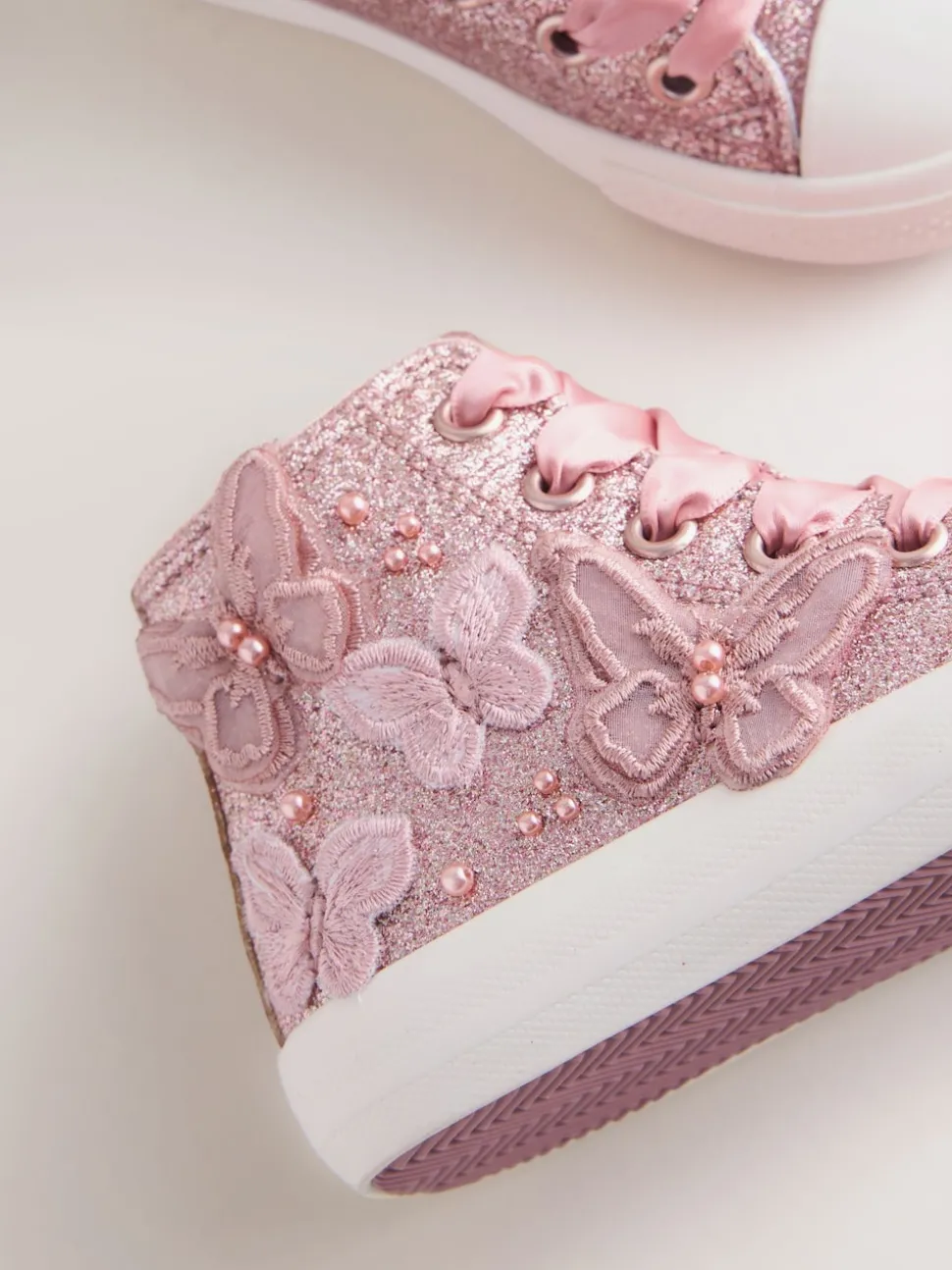 Pink Glitter Butterfly High Top Trainers