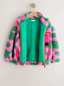 Pink/Green Flower Zip Up Borg Jacket (3-16yrs)