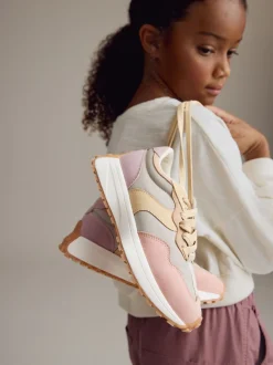 Pink/Grey Lace-Up Chunky Trainers