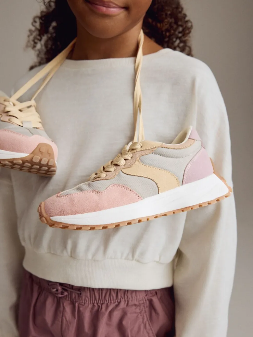 Pink/Grey Lace-Up Chunky Trainers
