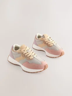 Pink/Grey Lace-Up Chunky Trainers