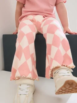 Pink Harlequin Rib Flare Leggings (3mths-7yrs)