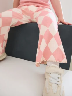 Pink Harlequin Rib Flare Leggings (3mths-7yrs)