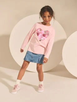 Pink Heart Long Sleeve Sequin Top (3-16yrs)