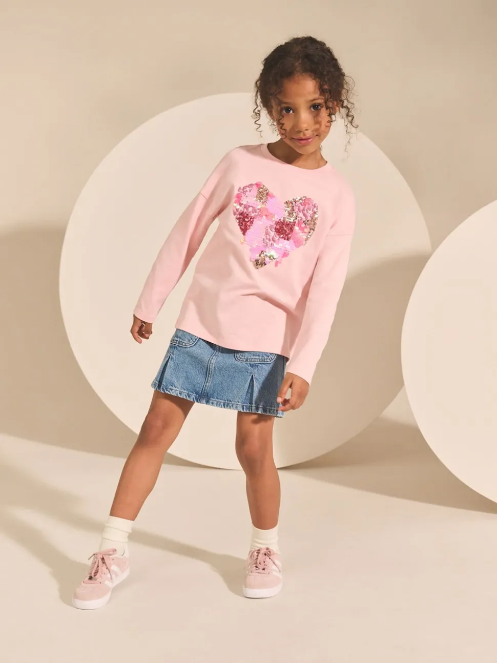 Pink Heart Long Sleeve Sequin Top (3-16yrs)
