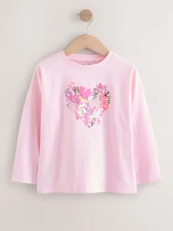 Pink Heart Long Sleeve Sequin Top (3-16yrs)