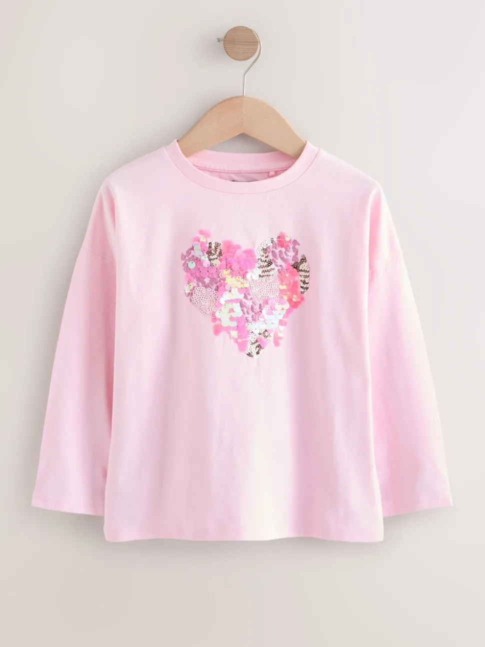 Pink Heart Long Sleeve Sequin Top (3-16yrs)