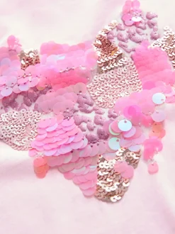 Pink Heart Long Sleeve Sequin Top (3-16yrs)