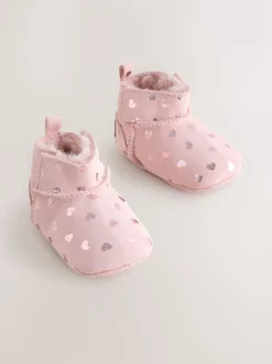 Pink Heart Suede Baby Pull-On Boots (0-24mths)