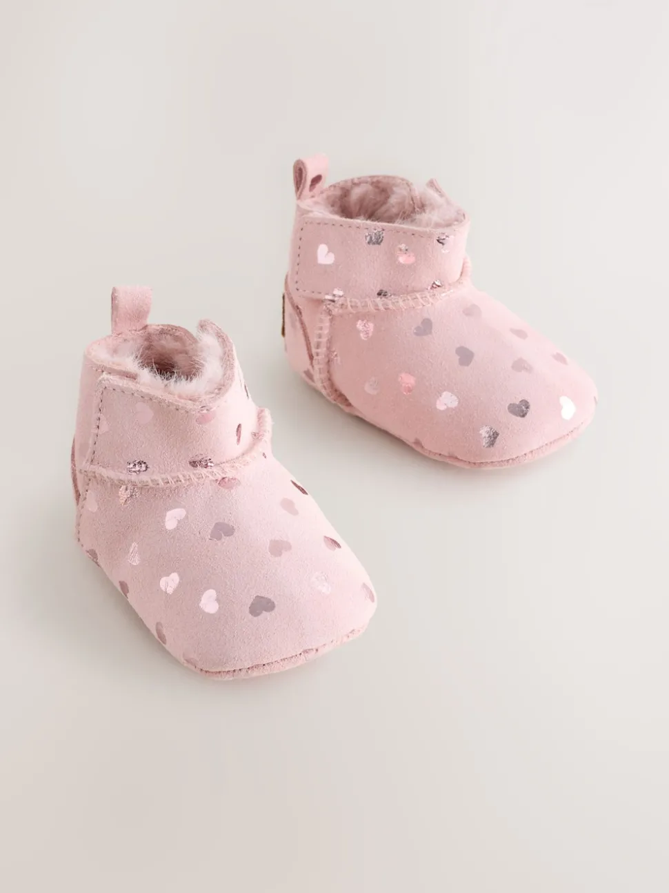 Pink Heart Suede Baby Pull-On Boots (0-24mths)