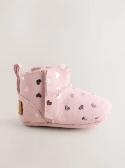 Pink Heart Suede Baby Pull-On Boots (0-24mths)