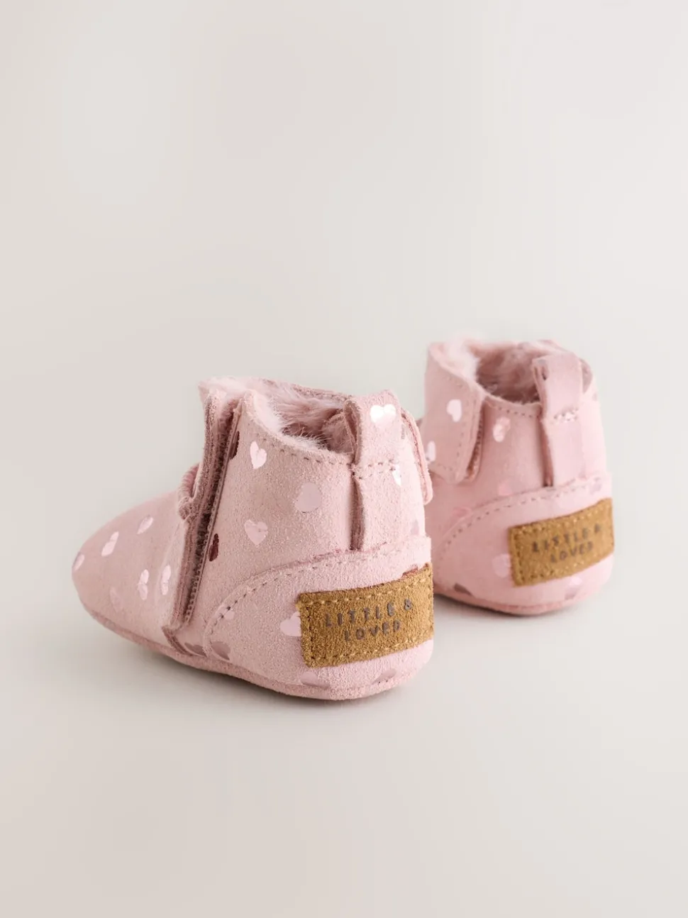 Pink Heart Suede Baby Pull-On Boots (0-24mths)