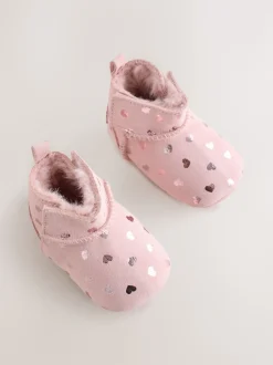 Pink Heart Suede Baby Pull-On Boots (0-24mths)