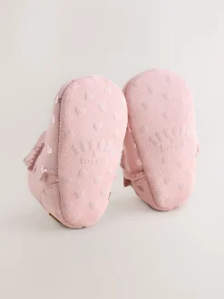 Pink Heart Suede Baby Pull-On Boots (0-24mths)