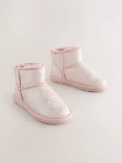 Pink Iridescent Standard Fit (F) Water Repellent Suede Short Pull-On Boots