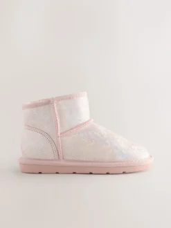 Pink Iridescent Standard Fit (F) Water Repellent Suede Short Pull-On Boots