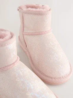 Pink Iridescent Standard Fit (F) Water Repellent Suede Short Pull-On Boots
