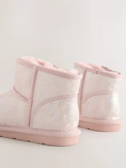Pink Iridescent Standard Fit (F) Water Repellent Suede Short Pull-On Boots