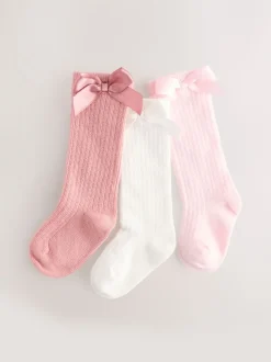 Pink Knee High Bow Baby Sock 3 Pack (0mths-2yrs)