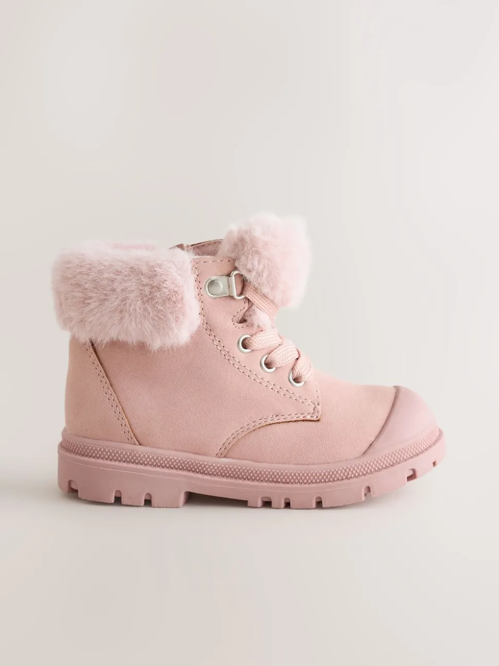 Pink Lace Up Faux Fur Lined Boots