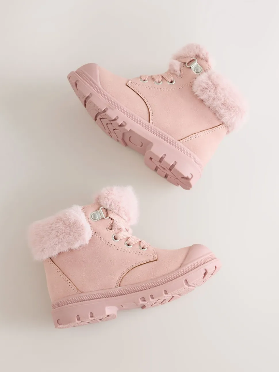Pink Lace Up Faux Fur Lined Boots
