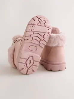 Pink Lace Up Faux Fur Lined Boots