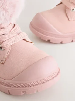 Pink Lace Up Faux Fur Lined Boots