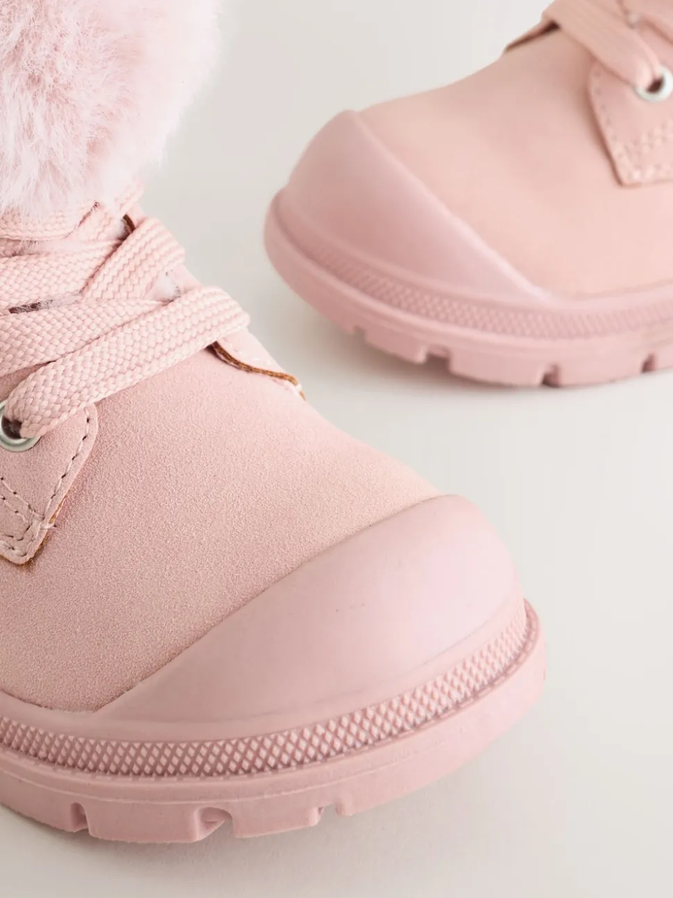 Pink Lace Up Faux Fur Lined Boots