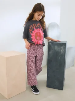 Pink Leopard Print Wide Leg Jeans (3-16yrs)