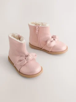 Pink Metallic Bow Boots