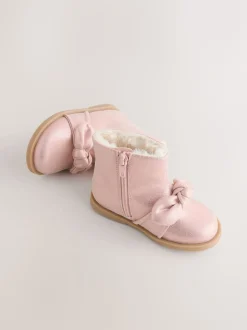 Pink Metallic Bow Boots