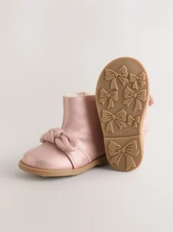 Pink Metallic Bow Boots
