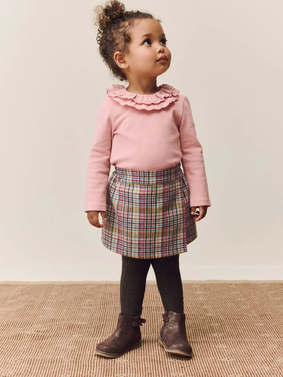 Pink/Mink Check Skirt and Tights Set (3mths-7yrs)