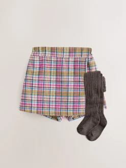 Pink/Mink Check Skirt and Tights Set (3mths-7yrs)
