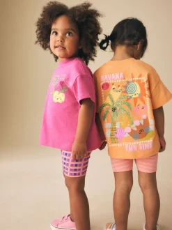 Pink/Orange Top & Cycle Shorts Set 2 Pack (3mths-7yrs)