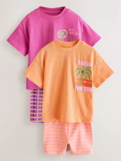 Pink/Orange Top & Cycle Shorts Set 2 Pack (3mths-7yrs)